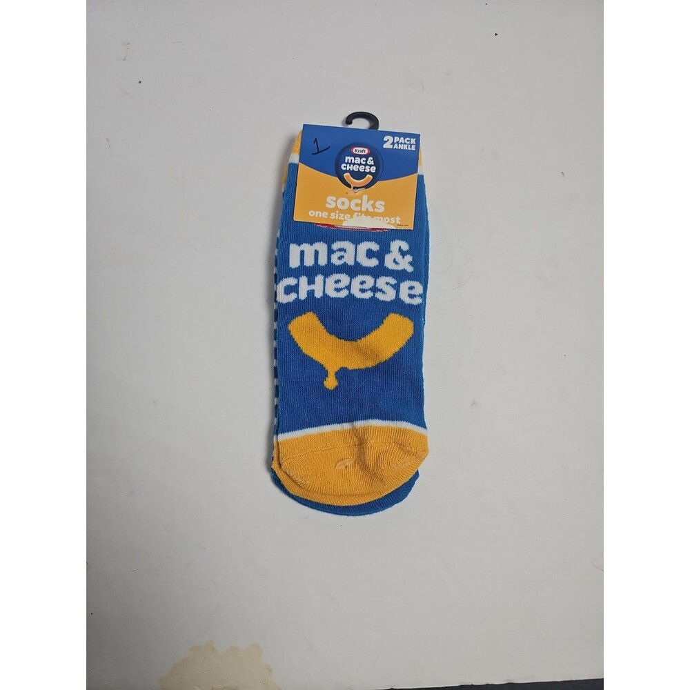 Kraft Mac Cheese Socks size OS Blue Crew Novelty 2 pair Gag Gifts White Elephant